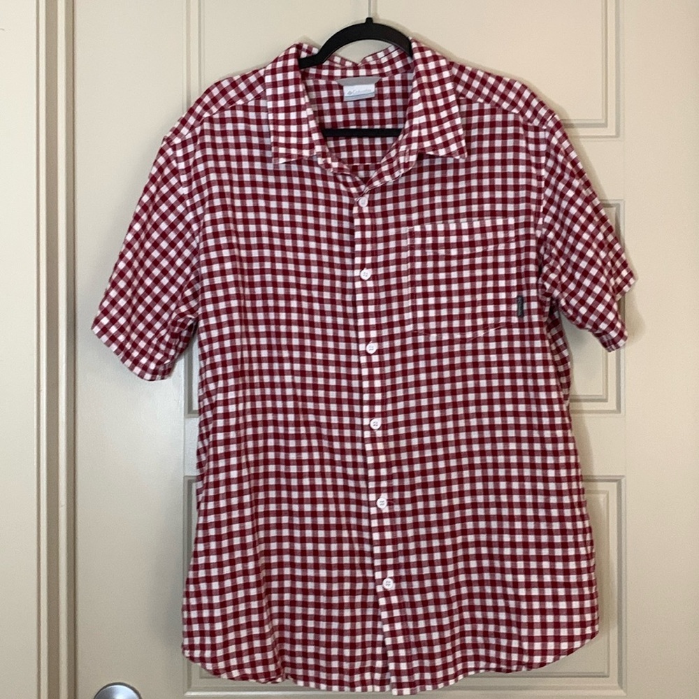 Columbia Men’s Sz XL short sleeves shirt red/ white checkered summer nautical
